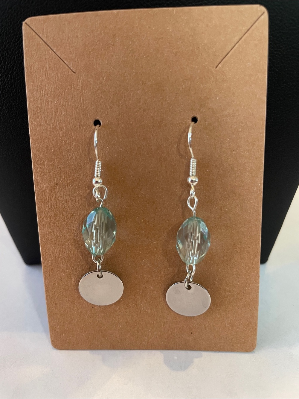 Silver Drop Earrings with Pale Aqua Crystal Beads